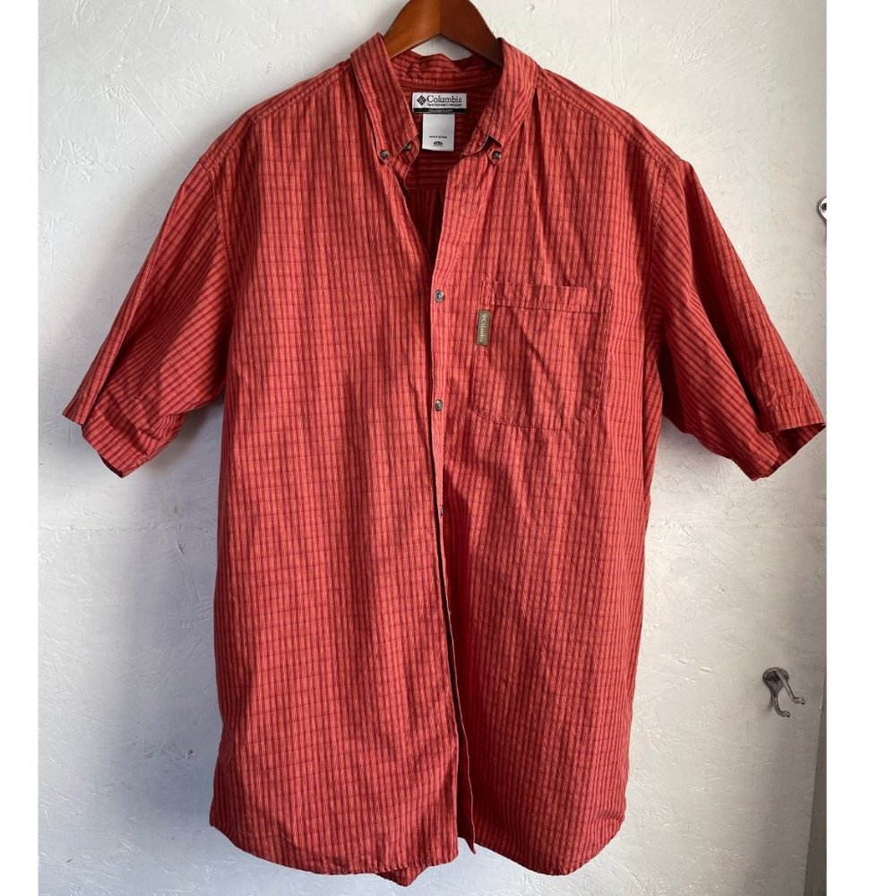 XLT Tall Columbia Orange/Red Button Down 100% Cotton Casual Plaid Shirt
